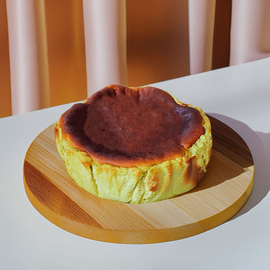 Matcha Basque Cheesecake, whole, front